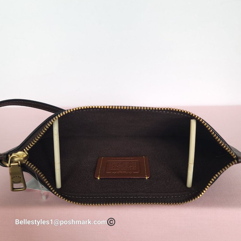 COACH Natural Grain Leather Top-Zip Pouch with Dog-clip Leash- Maple color⭐ - Picture 13 of 16